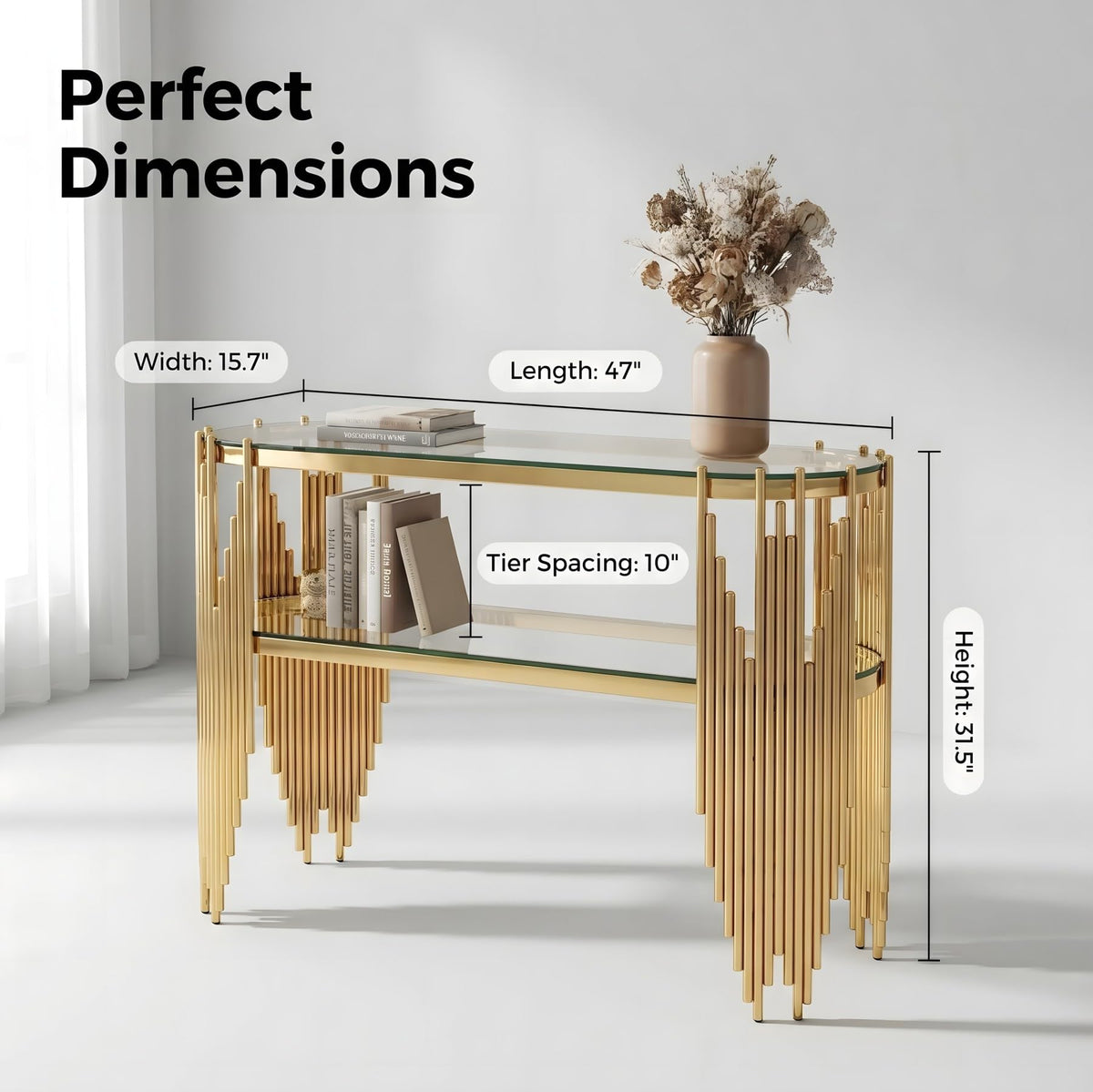 Gold Oval Glass Console Table