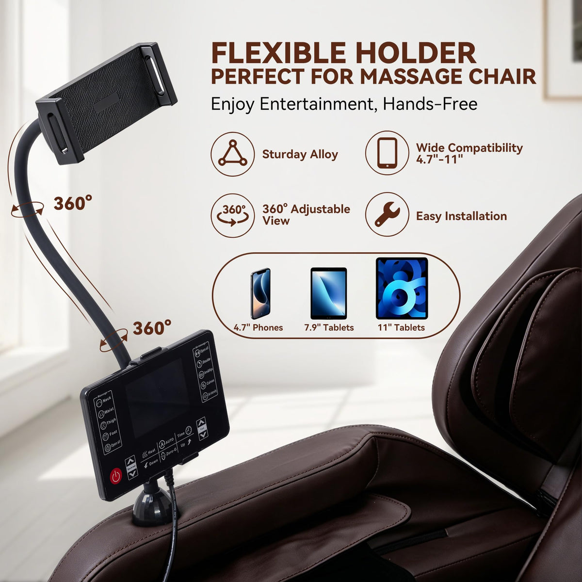 ZHCREAL 2026 Massage Chair Full Body, Zero Gravity Massage Chair Recliner with 10 Fix Rollers, Airbags, Heating, Foot Massage, Auto Modes, Bluetooth Speaker, Smart Screen Controller, Brown