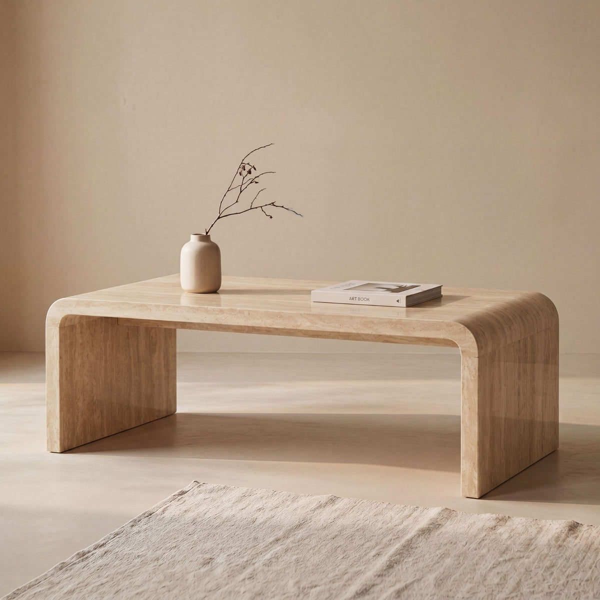 47" Travertine Look Coffee Table with Waterfall Edge