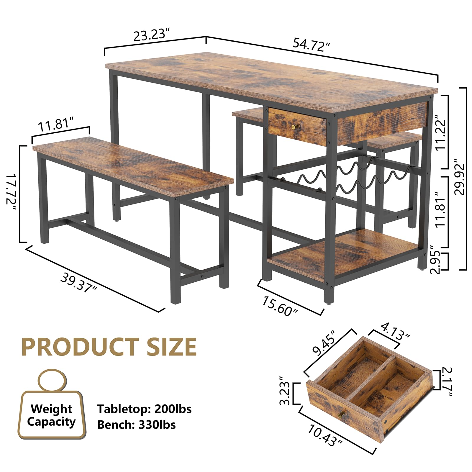 Dining Table Set with Storage & Wine Rack, Brown