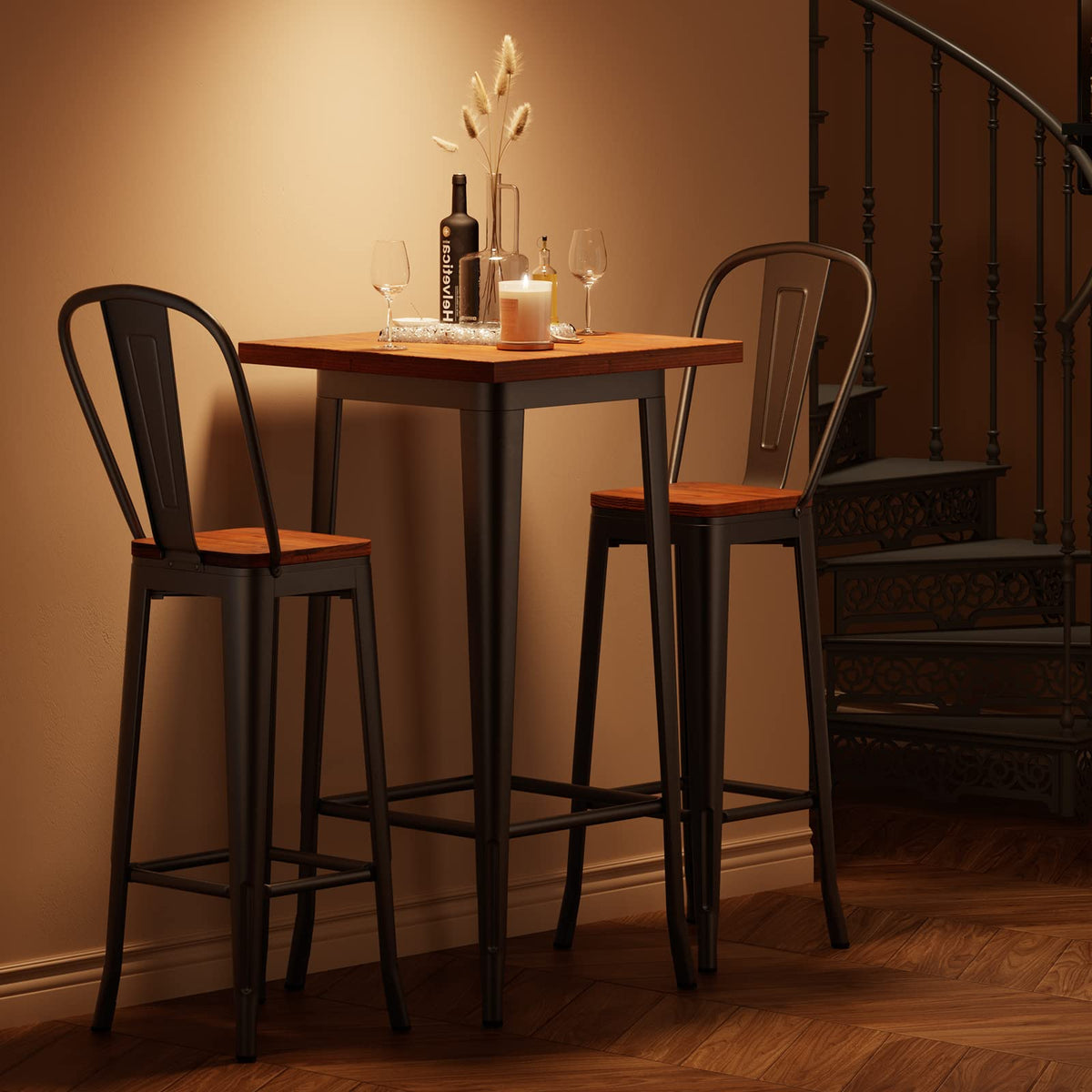 3-Piece Elm Wood Bar Table Set