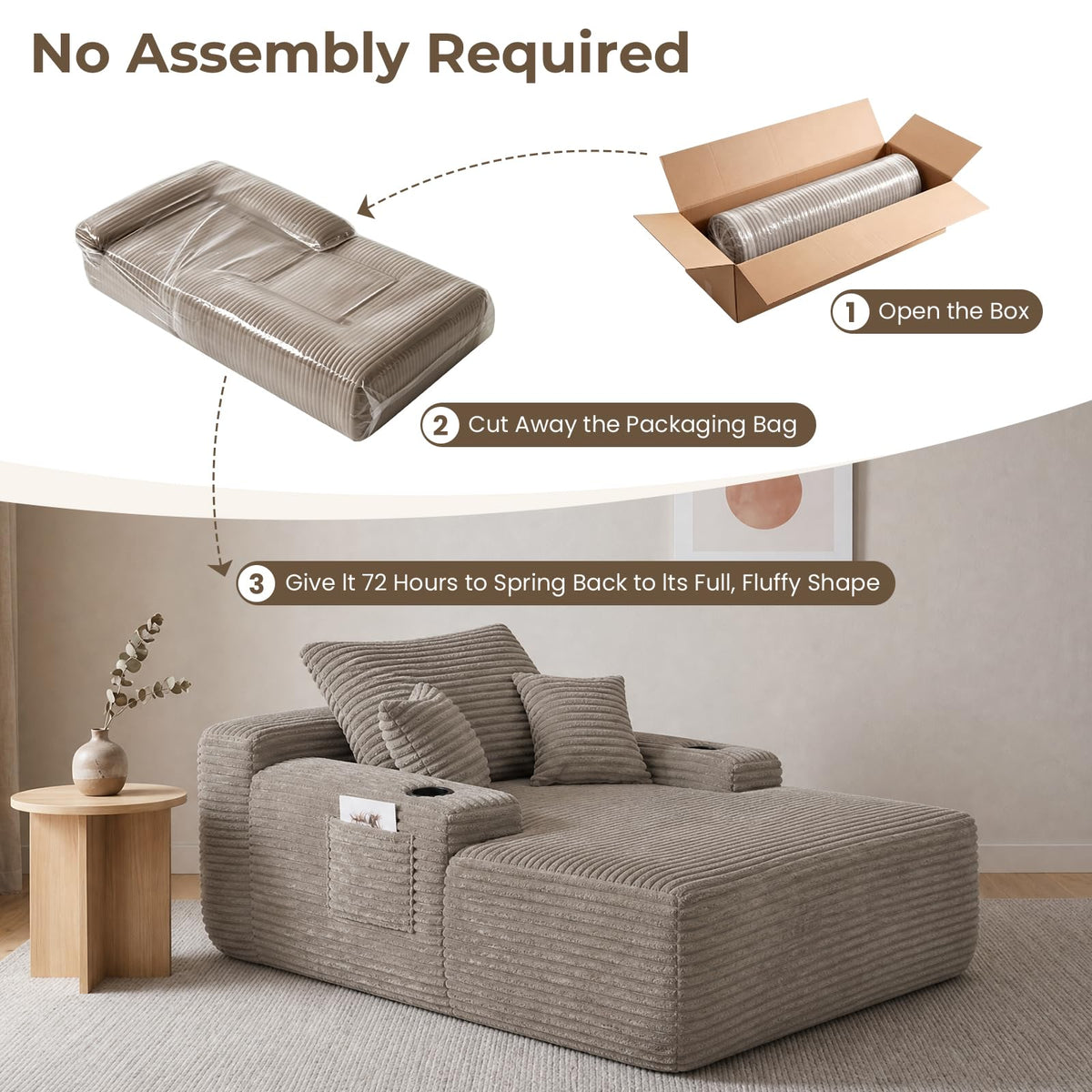 Brown Corduroy Chaise Lounge