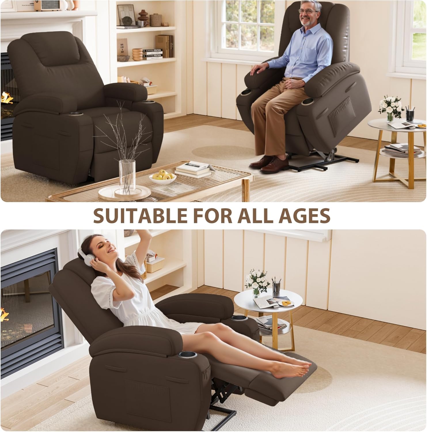 Flamaker Power Lift Recliner Chair (Fabric, Brown)