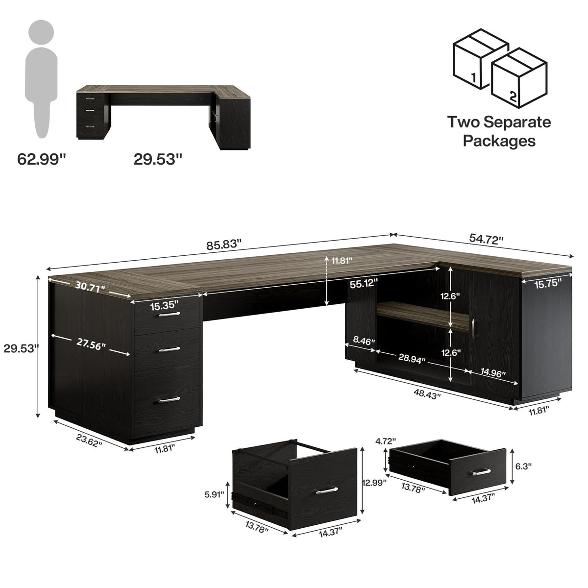 L-Shaped Executive Desk with Storage
