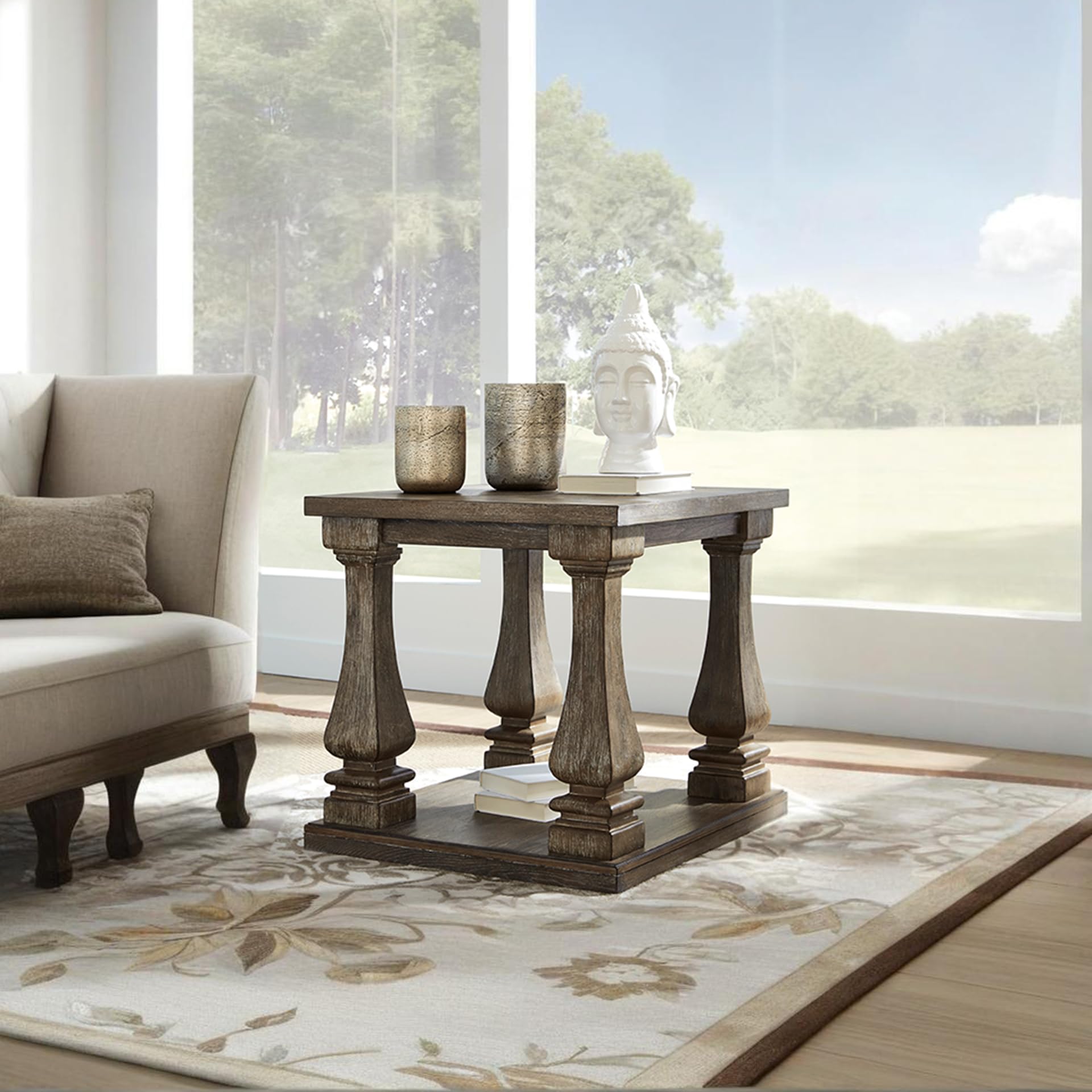 Rustic End Table with Lower Shelf