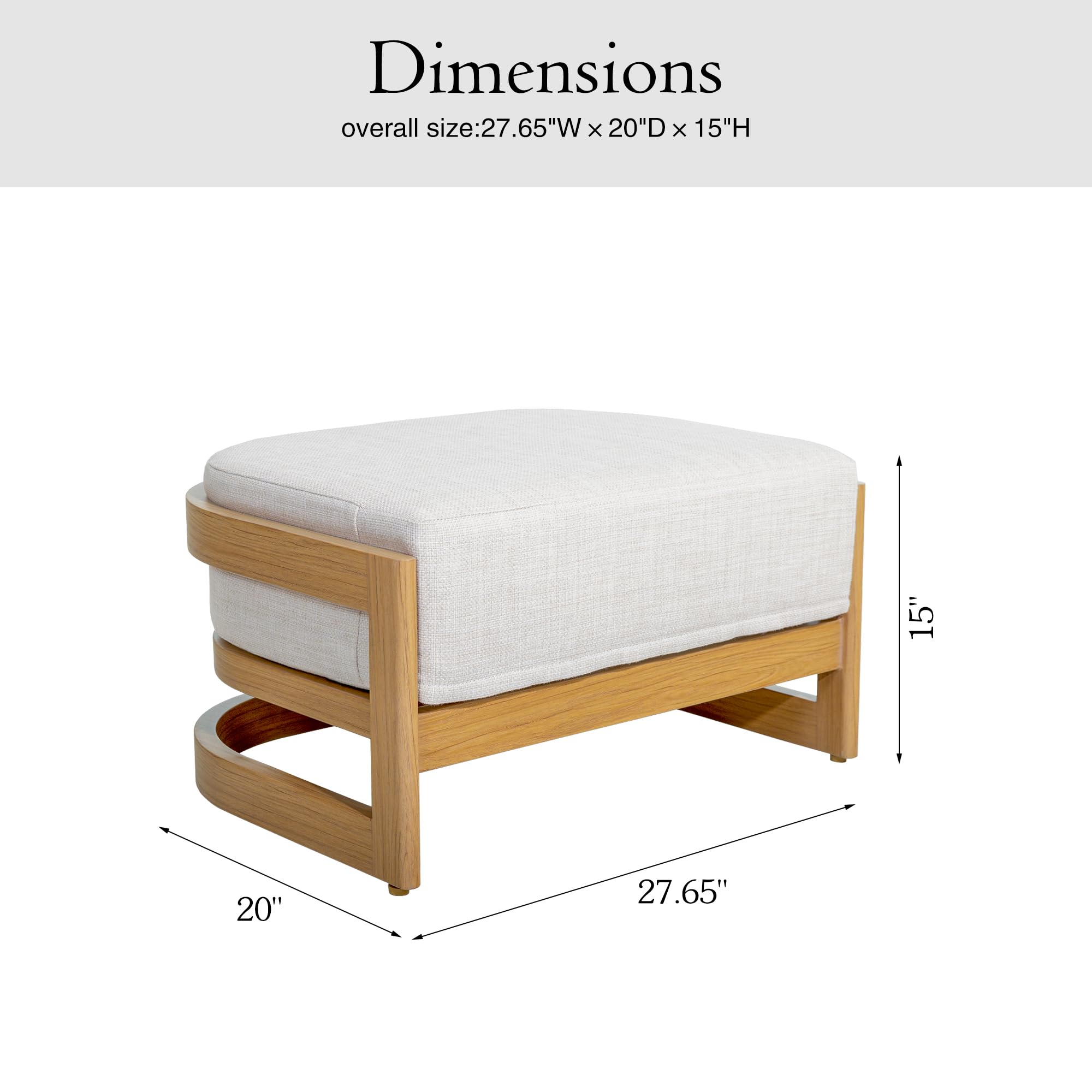 Outdoor Patio Ottoman with Cushion, Teak Finish