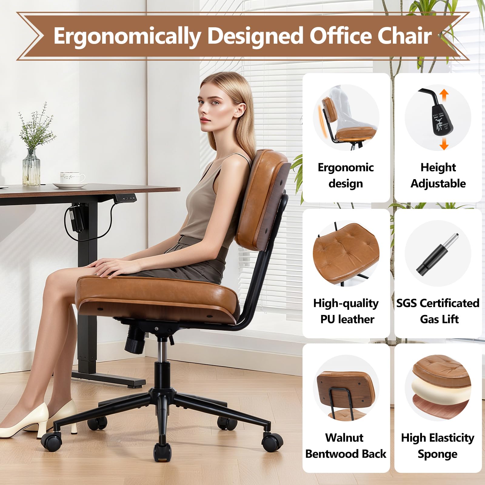 Armless Swivel Office Chair with Wheels