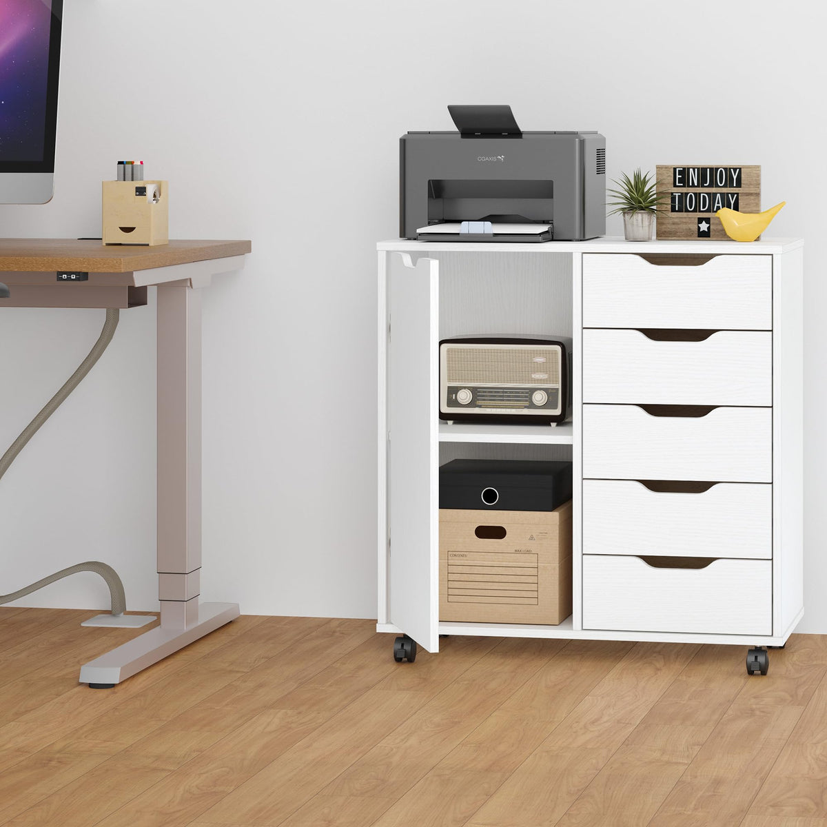 5-Drawer Storage Cabinet with Door