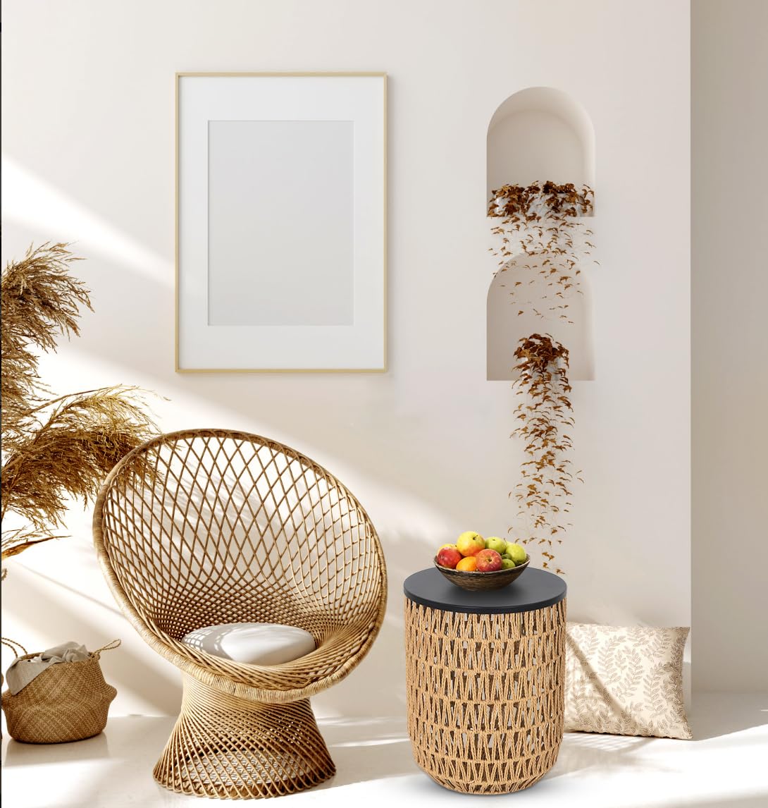 Boho Rattan Outdoor Side Table Set of 2