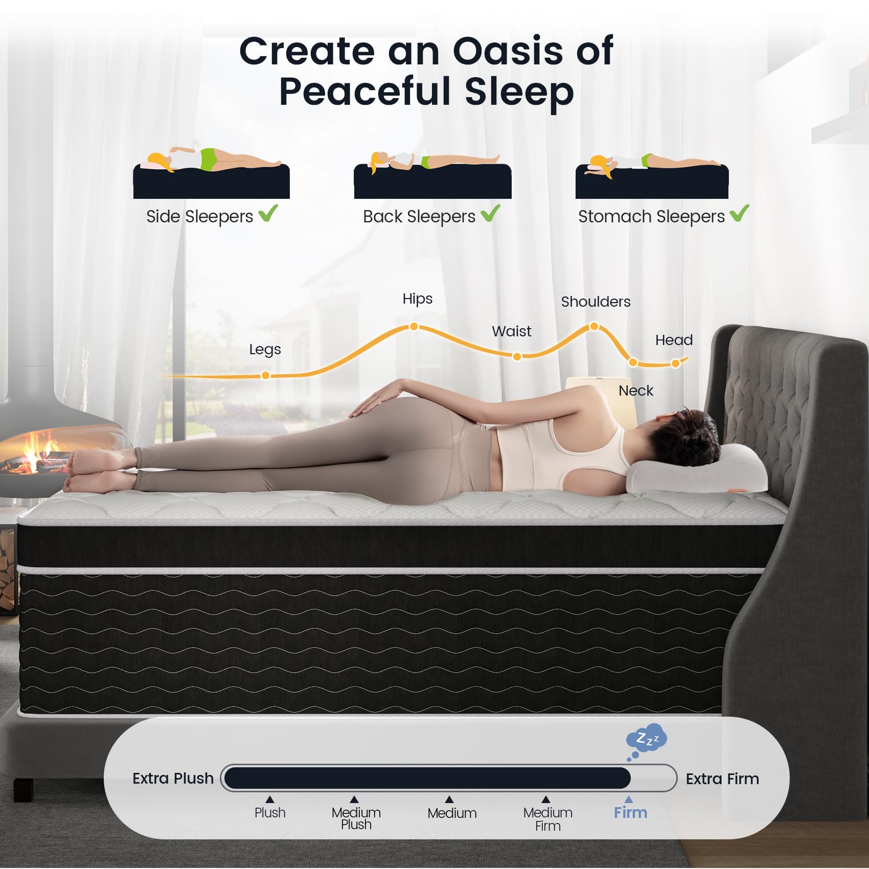 Ruoysun Luxury Queen Mattress 14 Inch, Hybrid Firm Mattress Queen Size in a Box, 7-Zones& Extra Edge Support, Cooling Gel Memory Foam& Pocket Spring, Motion Isolation, Pressure Relief, Fiberglass-Free