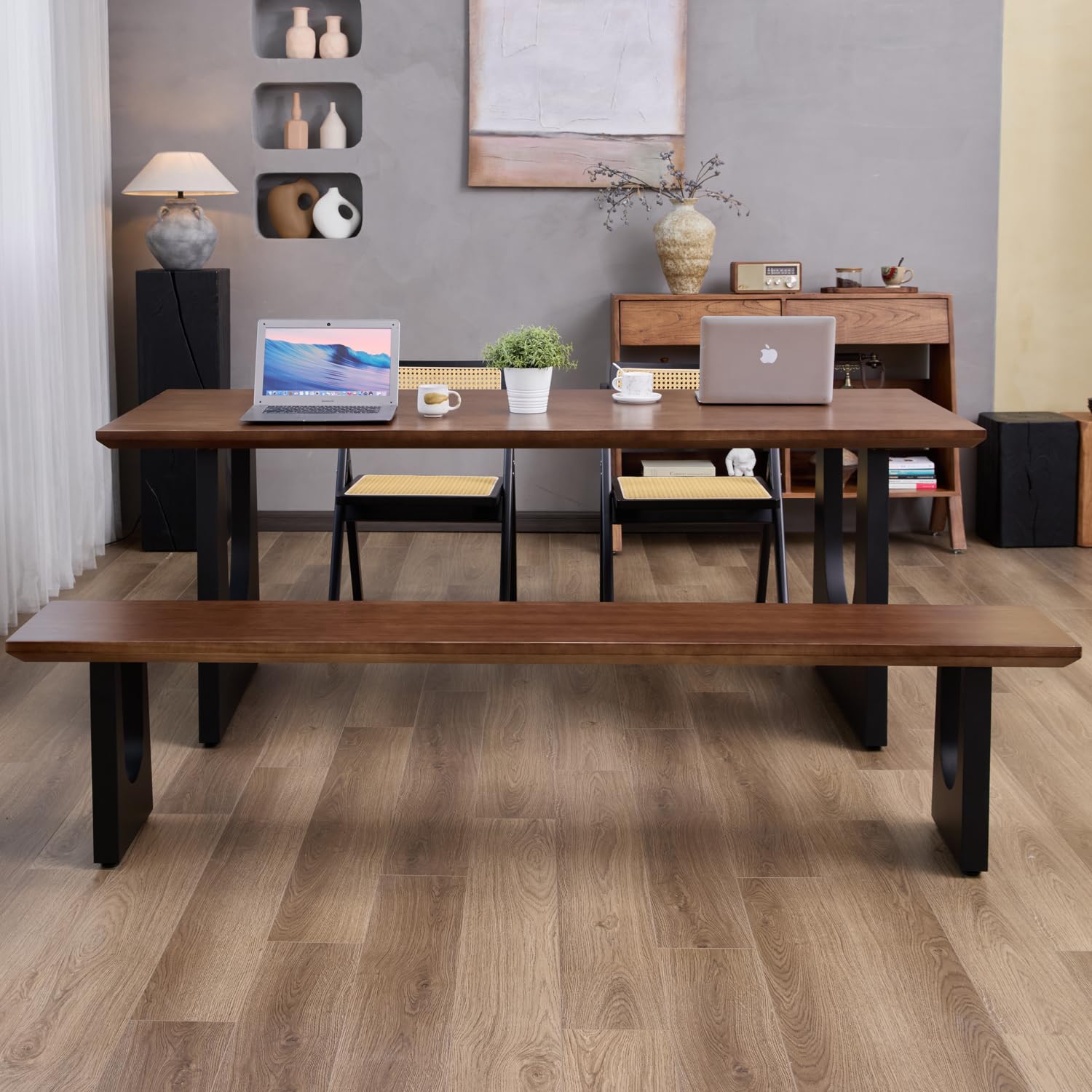 Solid Wood Bench with Metal U-Shaped Legs