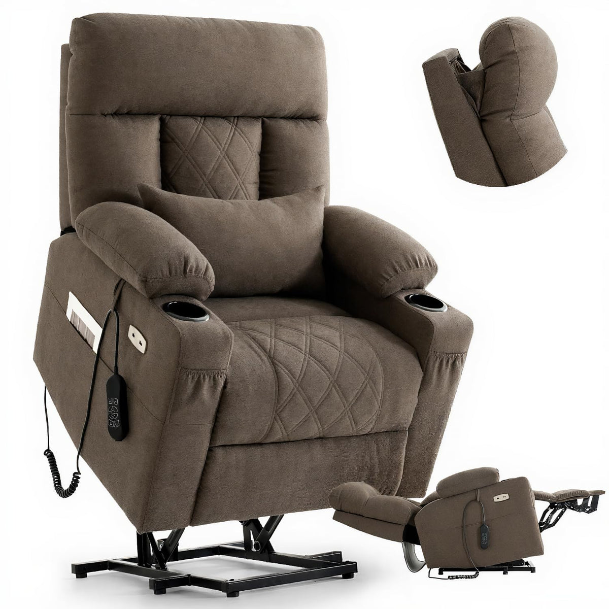 Tri-Motor Power Lift Recliner Chair for Elderly, Lay Flat Lift Chair,Brown