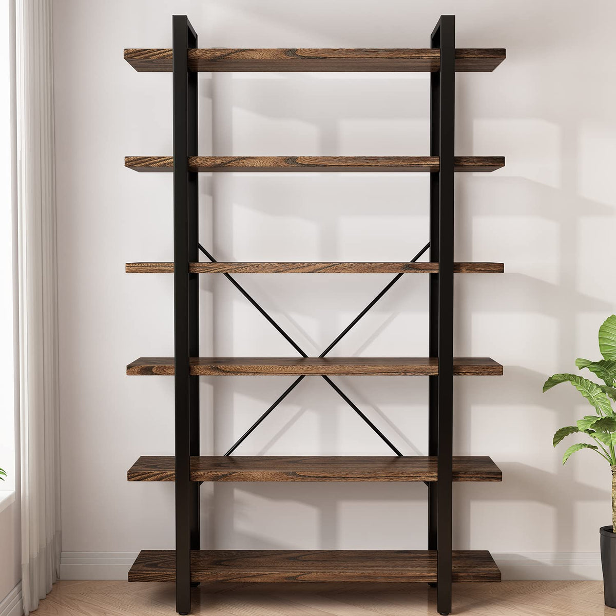 6-Tier Solid Wood Bookcase