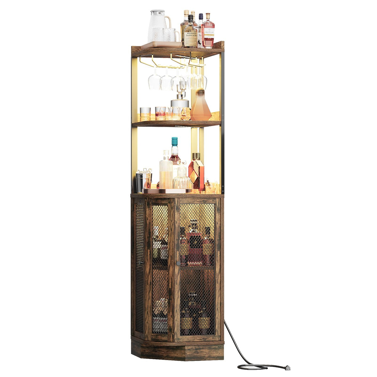 Corner Wine Cabinet with LED Lights