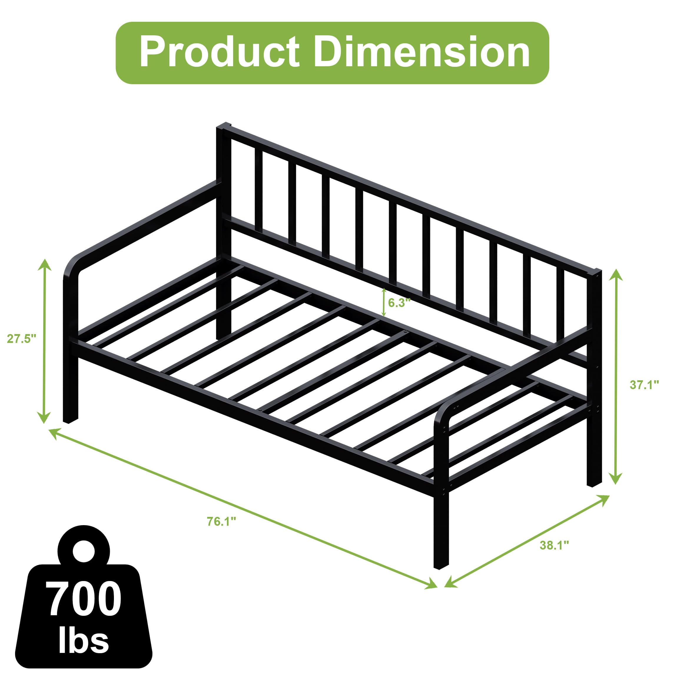 Twin Metal Daybed Frame with Storage
