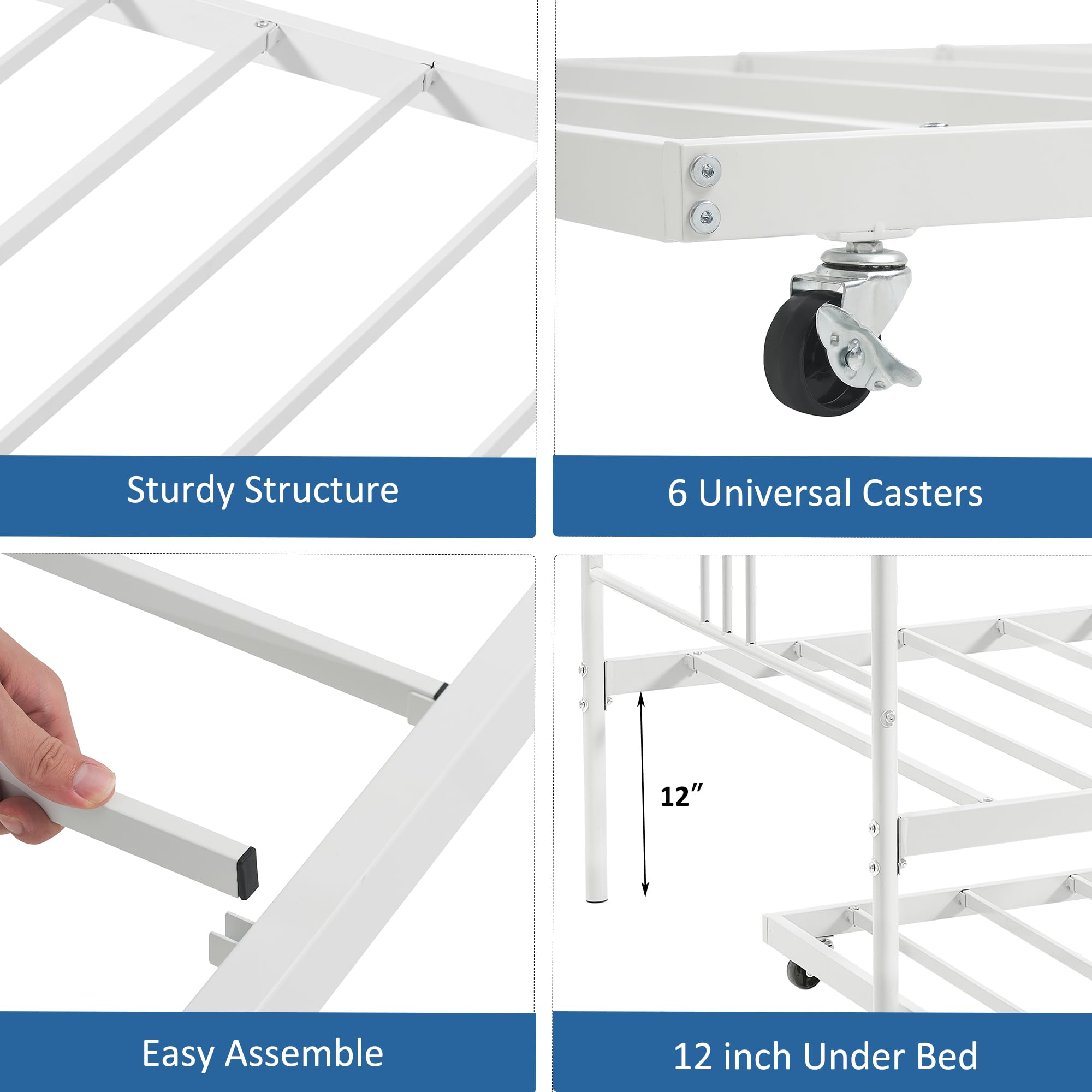 IDEALHOUSE Twin Daybed with Trundle, Metal Twin Size Daybed with Pullout Trundle 6 Casters, Steel Slat Support Sofa Bed for Living Room, Bedroom, Guest Room (White)