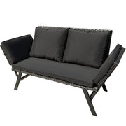 Outdoor Convertible Rattan Sofa Bed with Adjustable Armrests