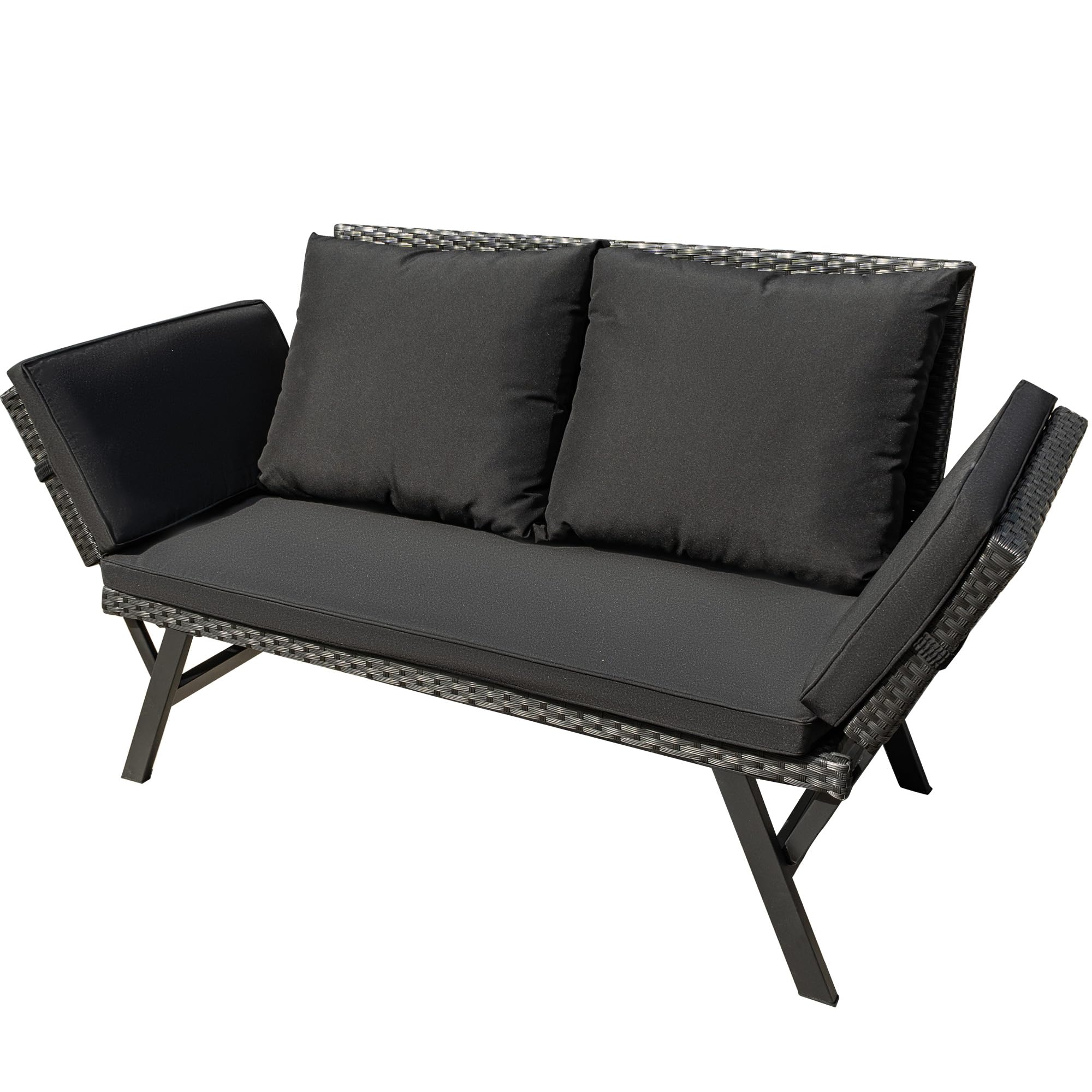 Outdoor Convertible Rattan Sofa Bed with Adjustable Armrests