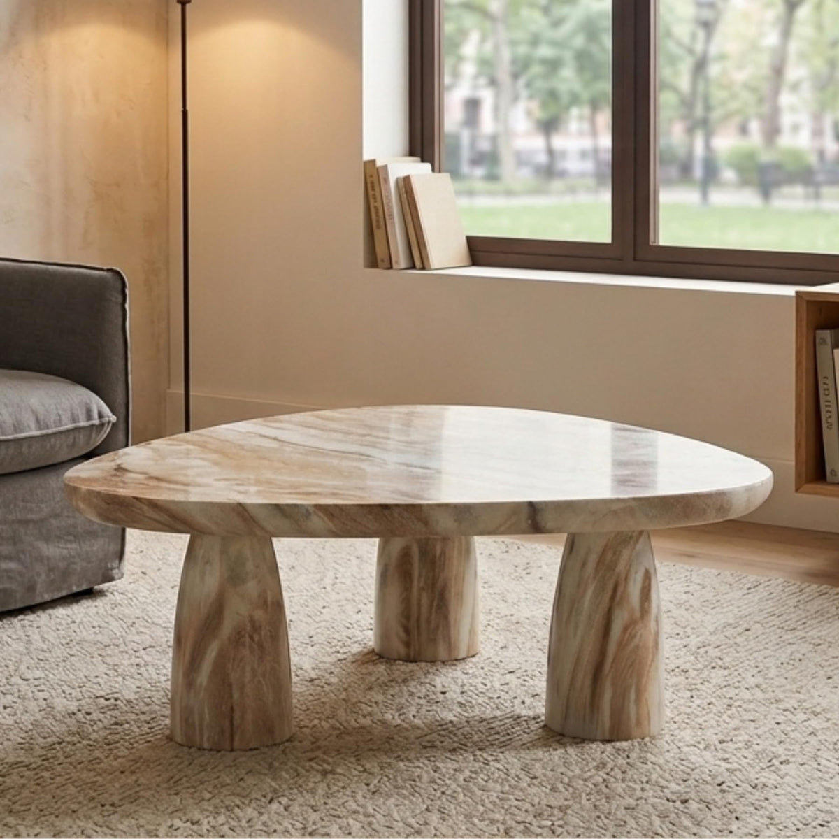 Triangular Marble-Look Coffee Table