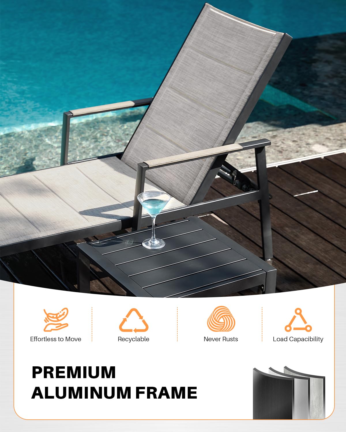 3-Piece Outdoor Chaise Lounge Set with Side Table