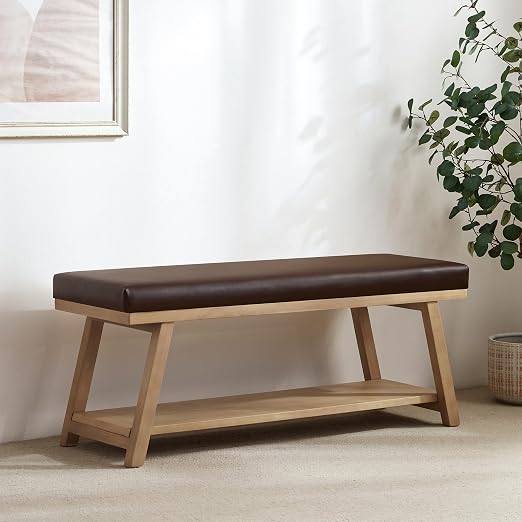Upholstered Entryway Storage Bench with Shoe Rack