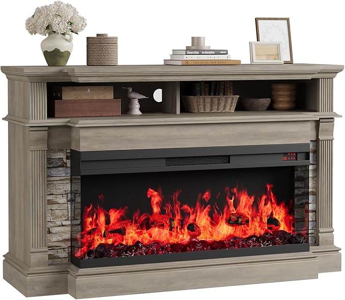52" Electric Fireplace TV Stand with 3-Sided Glass Insert