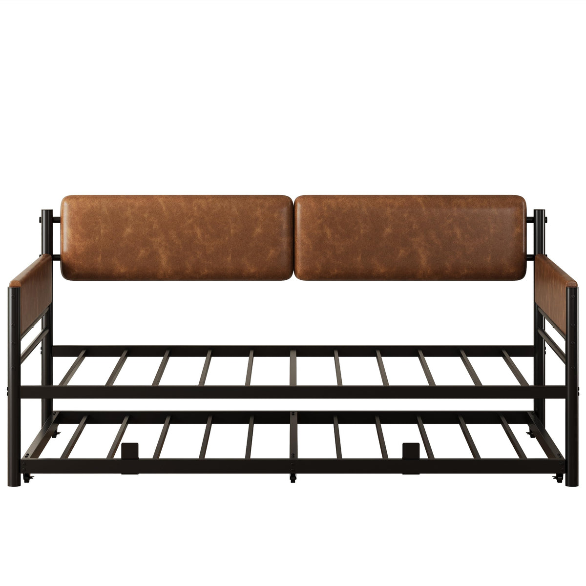 LIKIMIO Twin Upholstered Daybed with Pull Up Trundle, Brown