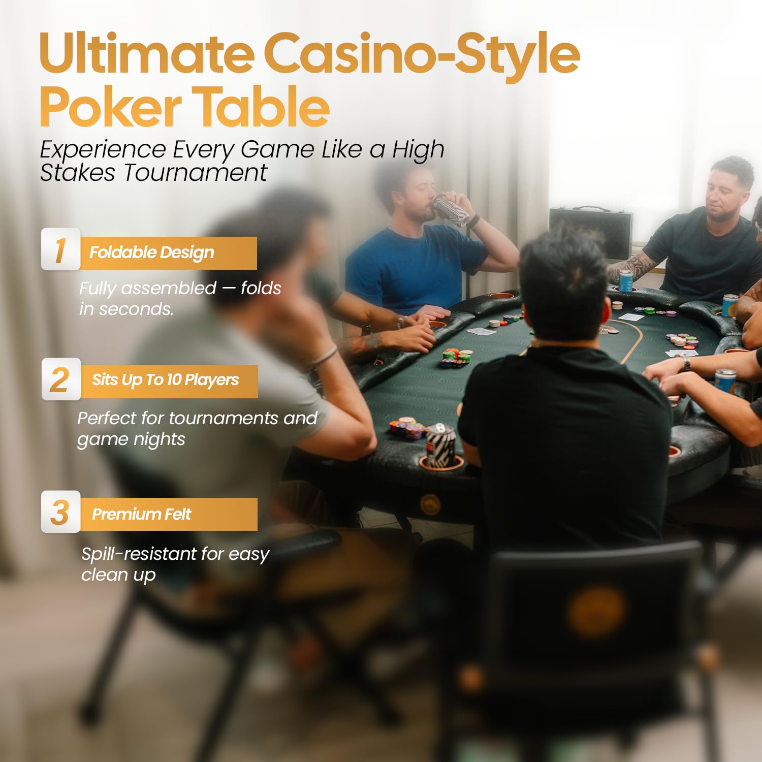 Triton Premium Foldable Poker Table - Poker Table for 10 Players Long-Lasting, Luxurious Vegas Style Casino Experience at Home, Padded Armrests and Cup Holders, Perfect for Texas Holdem Games