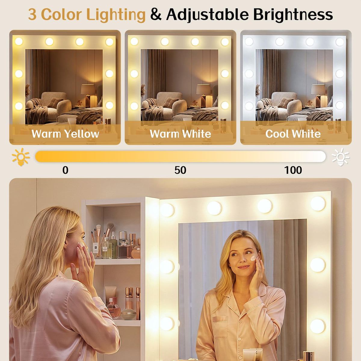 White Lighted Makeup Vanity Set
