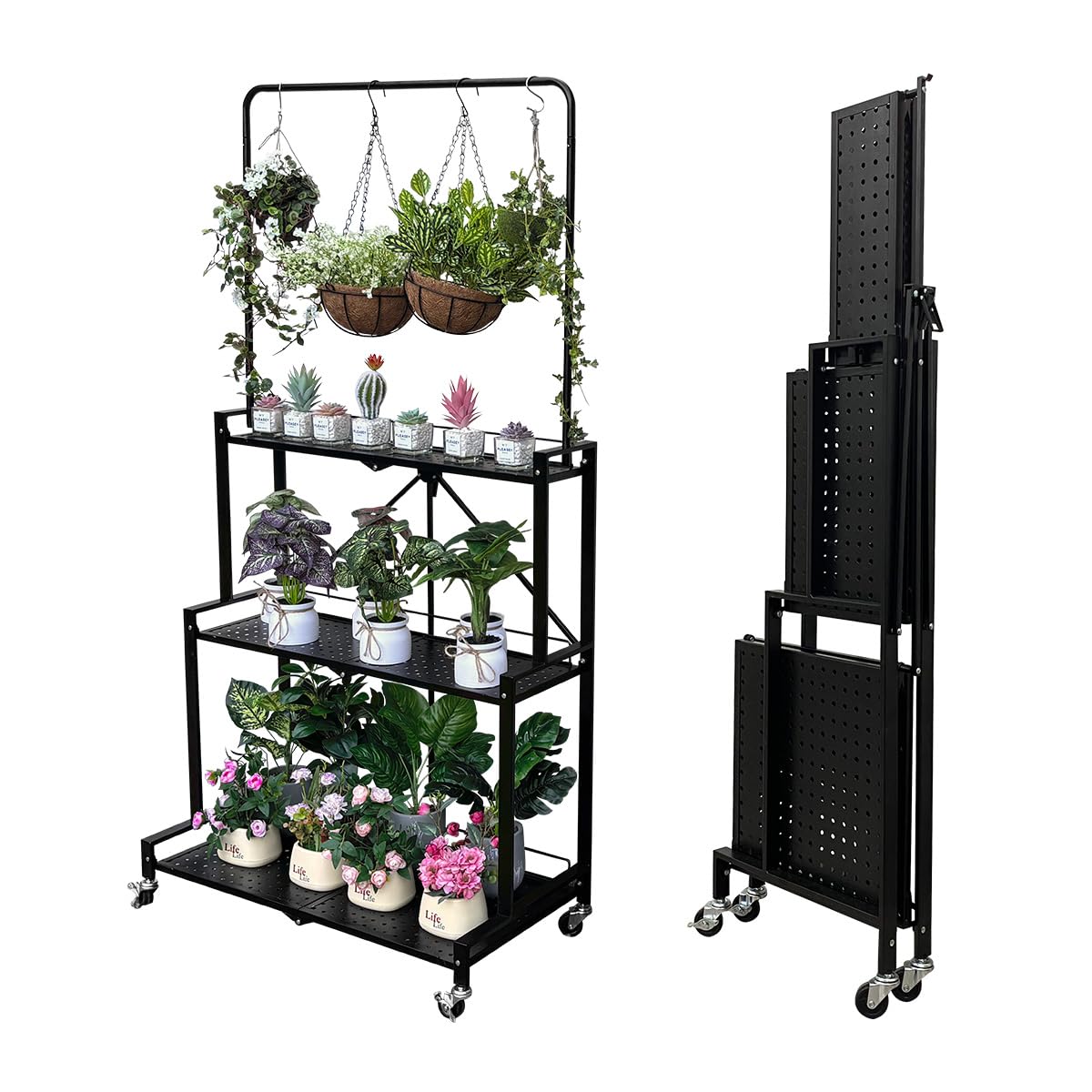 Foldable 4-Tier Plant Stand with Wheels