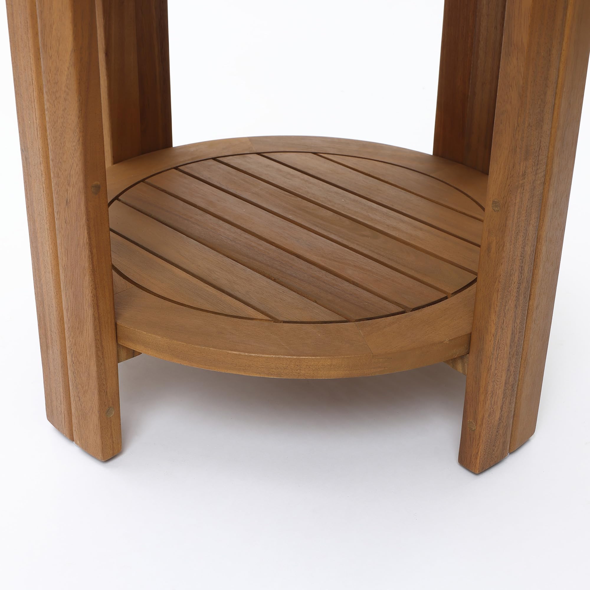 Acacia Wood Outdoor Side Table with Tray Top & Shelf
