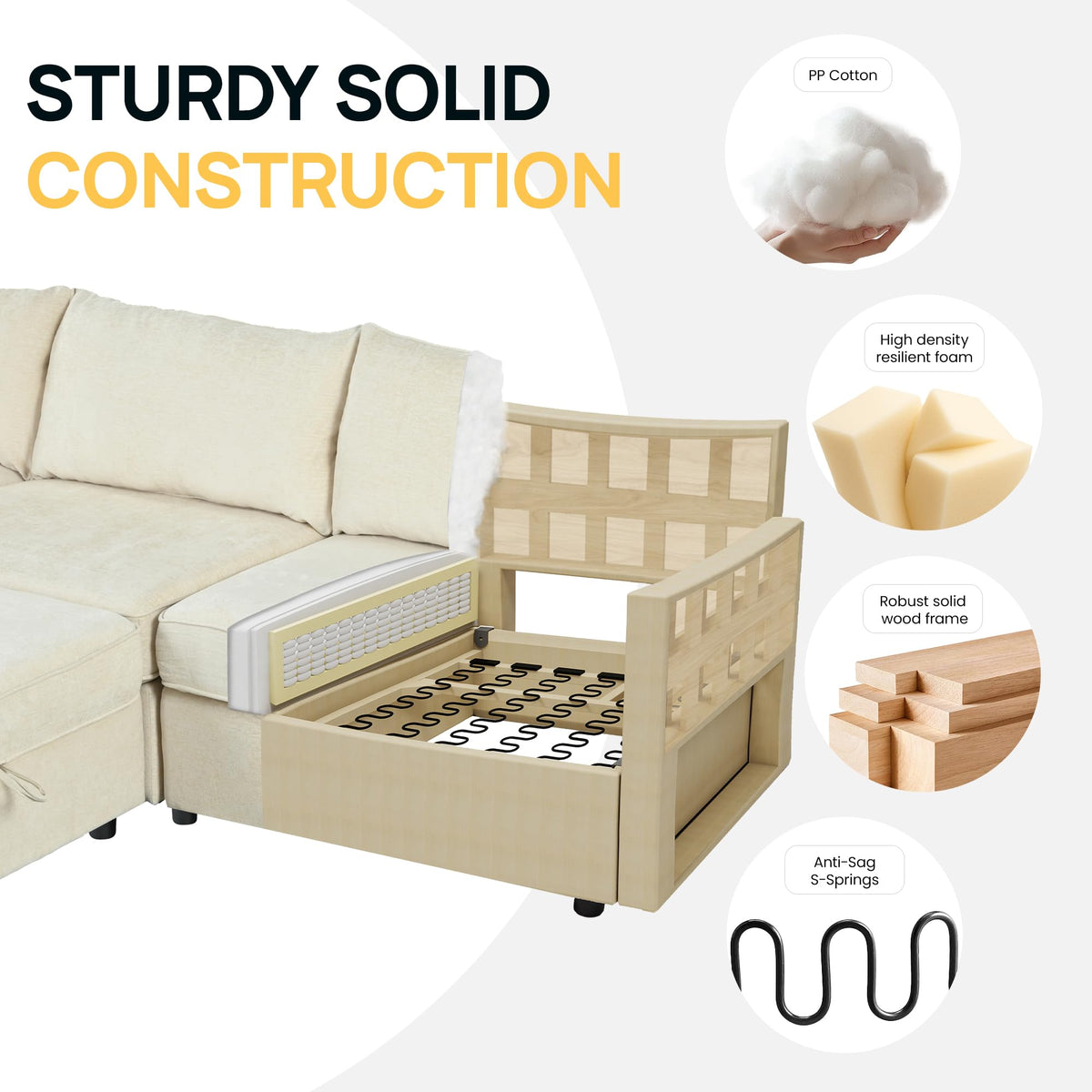 129'' Modular Sectional Sofa,8 Seat Chenille Sectional Sofa with Removable Covers,FSC Certified Modern Sectional Sofa with Storage & Ottoman,Convertible U/L Shaped Couch,Beige Couches for Living Room