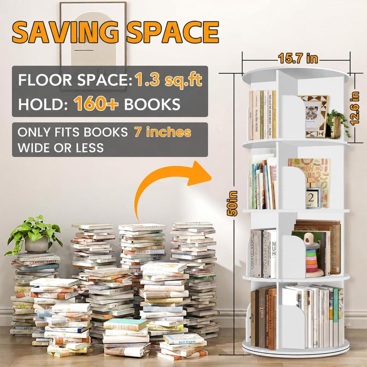 RUNSUNSPRI 4 Tier Rotating Bookshelf Tower Spinning Bookshelf