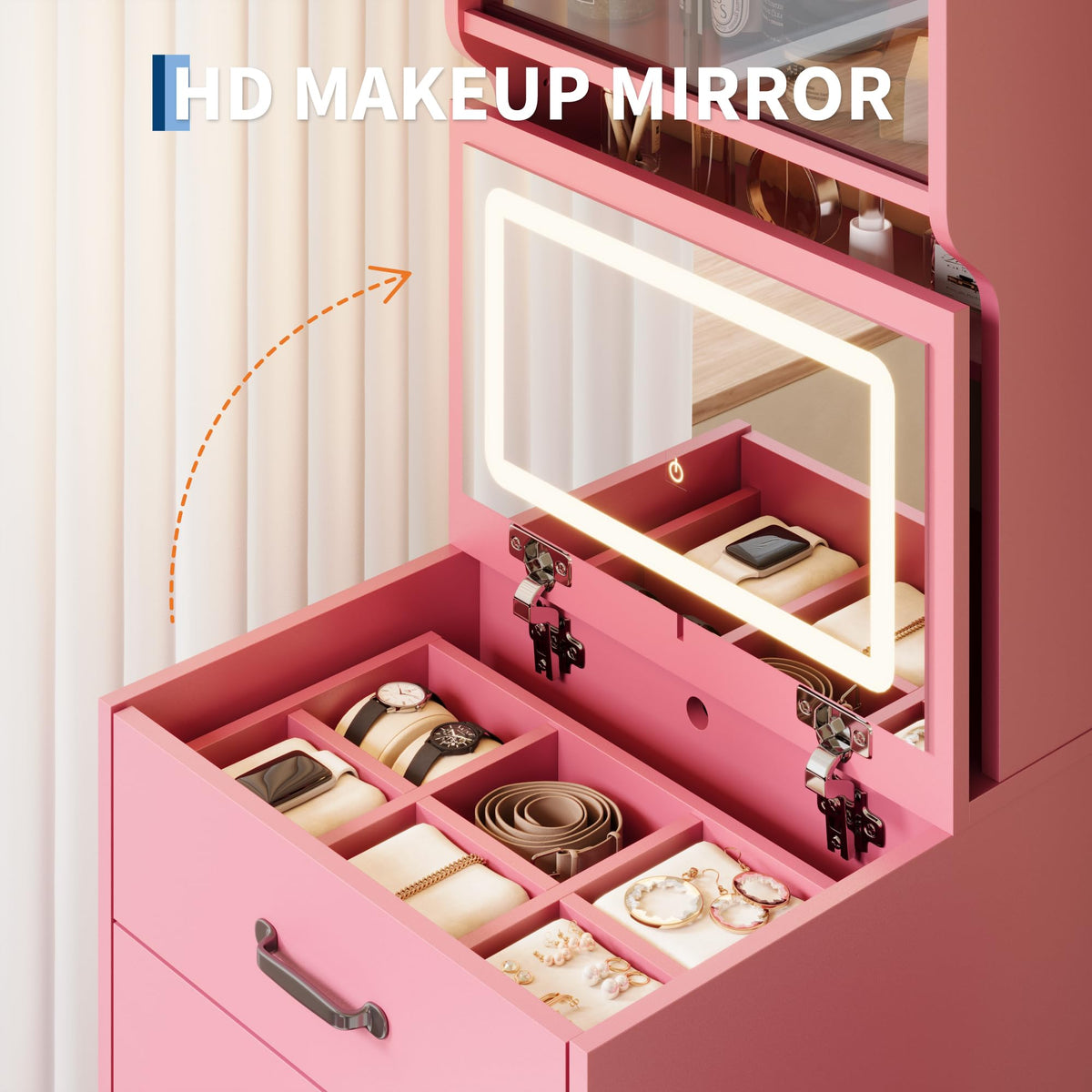 Pink Vanity Desk with LED Mirror