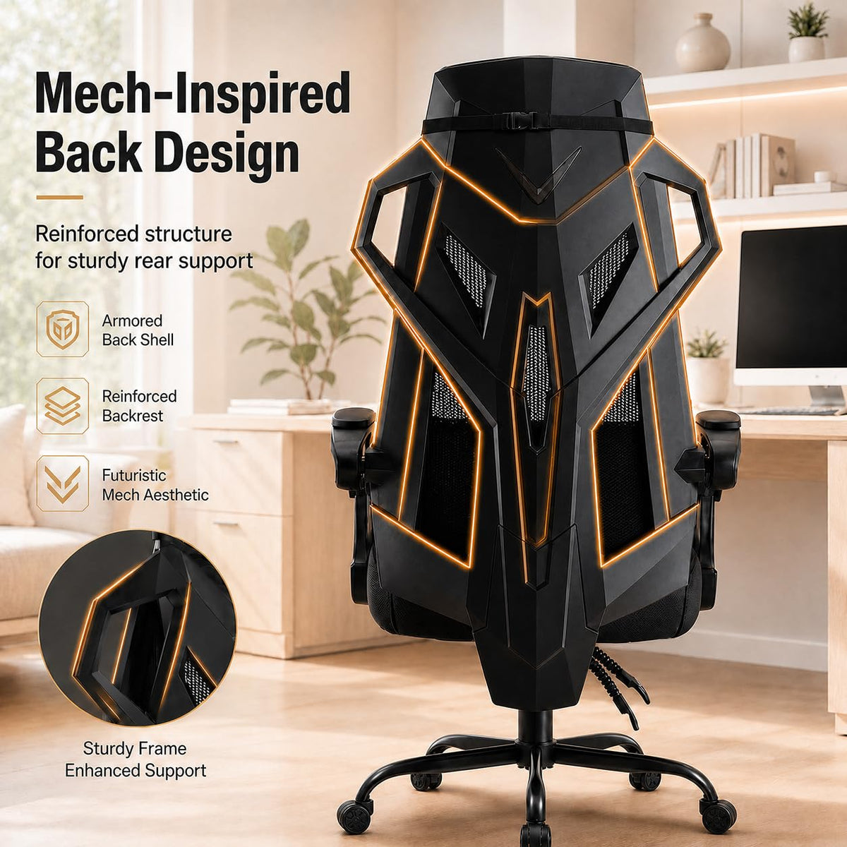 GTPLAYER Office Gaming Chair, Ergonomic Mesh Desk Chair W/Footrest for Adults, BLK