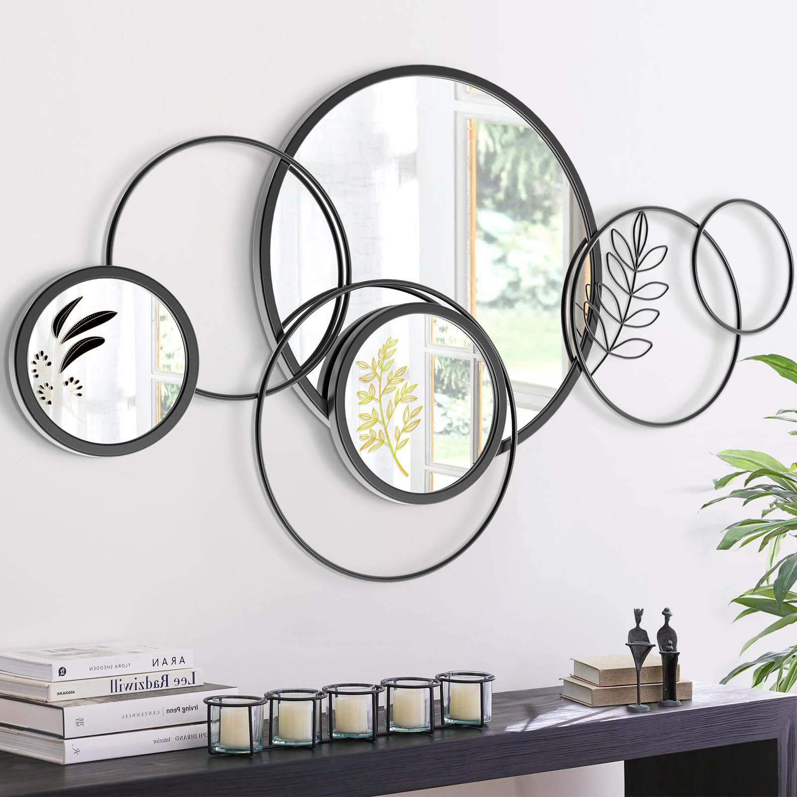 Round Black Metal Wall Mirror 45"x25.5"