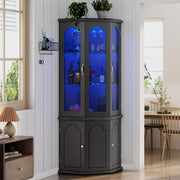 Corner Bar Cabinet with LED Lights & Tempered Glass Door
