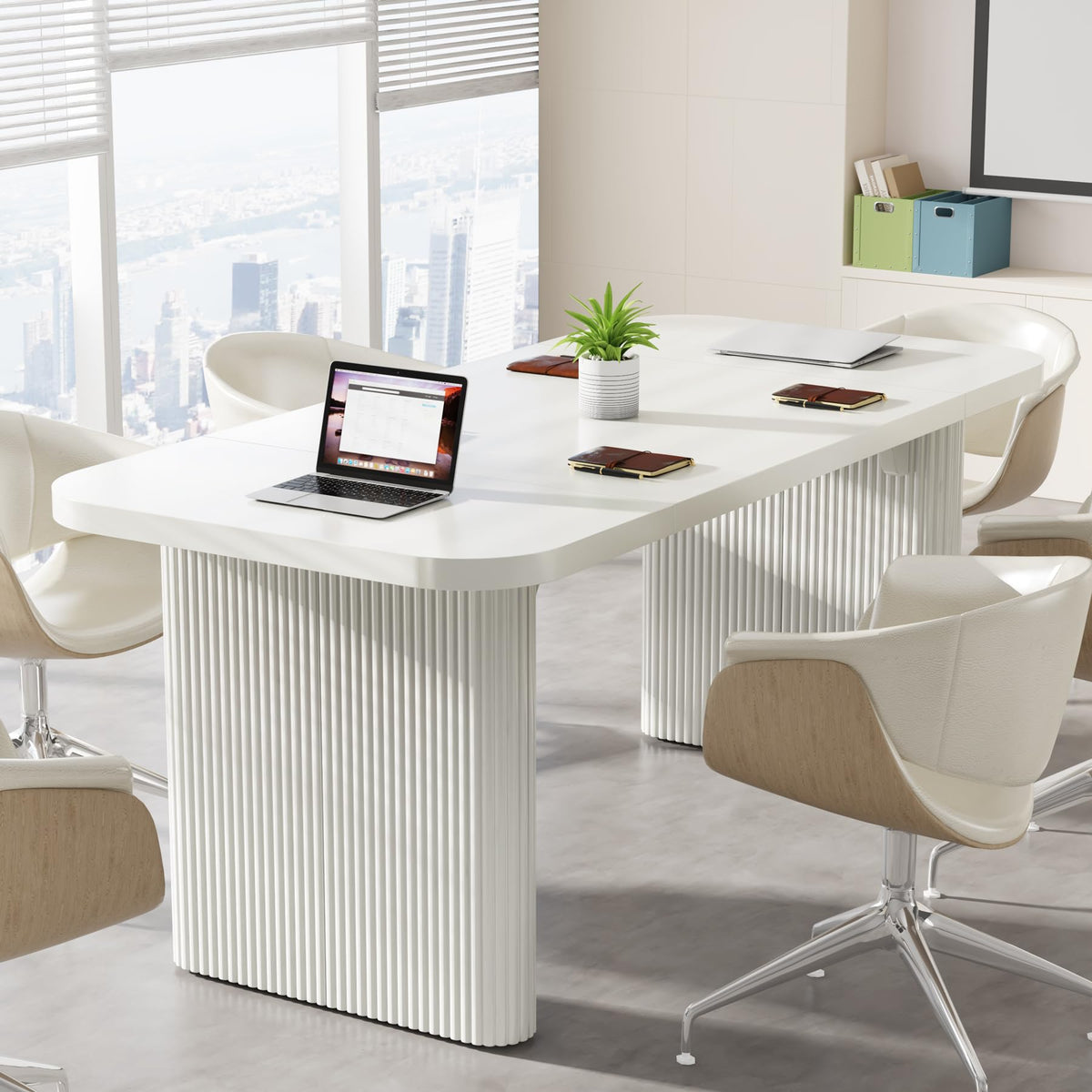 Tribesigns 5 ft Conference Table, Modern Rectangular Meeting Seminar Table with Double Pedestal, 62-Inch Large Boardroom Table for Office (White)