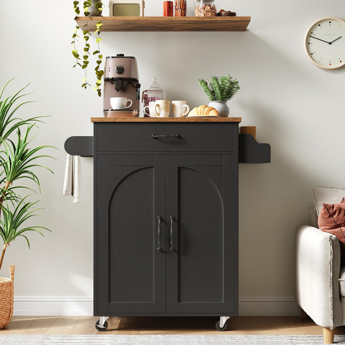 RALGEND Small Kitchen Island Cart with Storage, Black and Rustic Brown