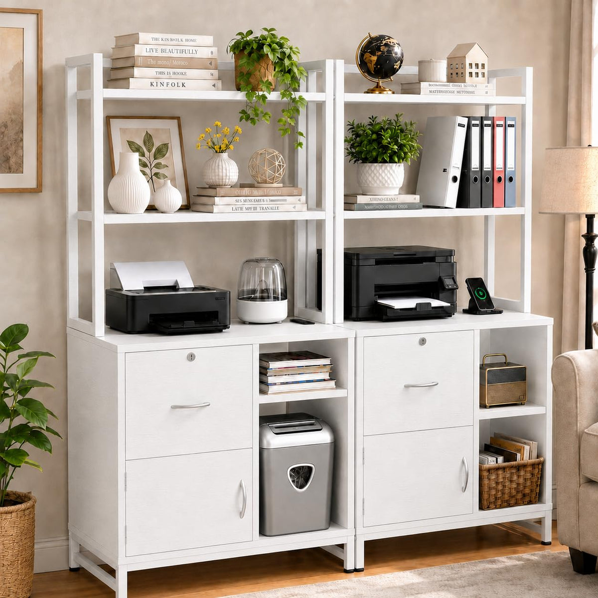 Vertical Filing Cabinet with Bookshelf
