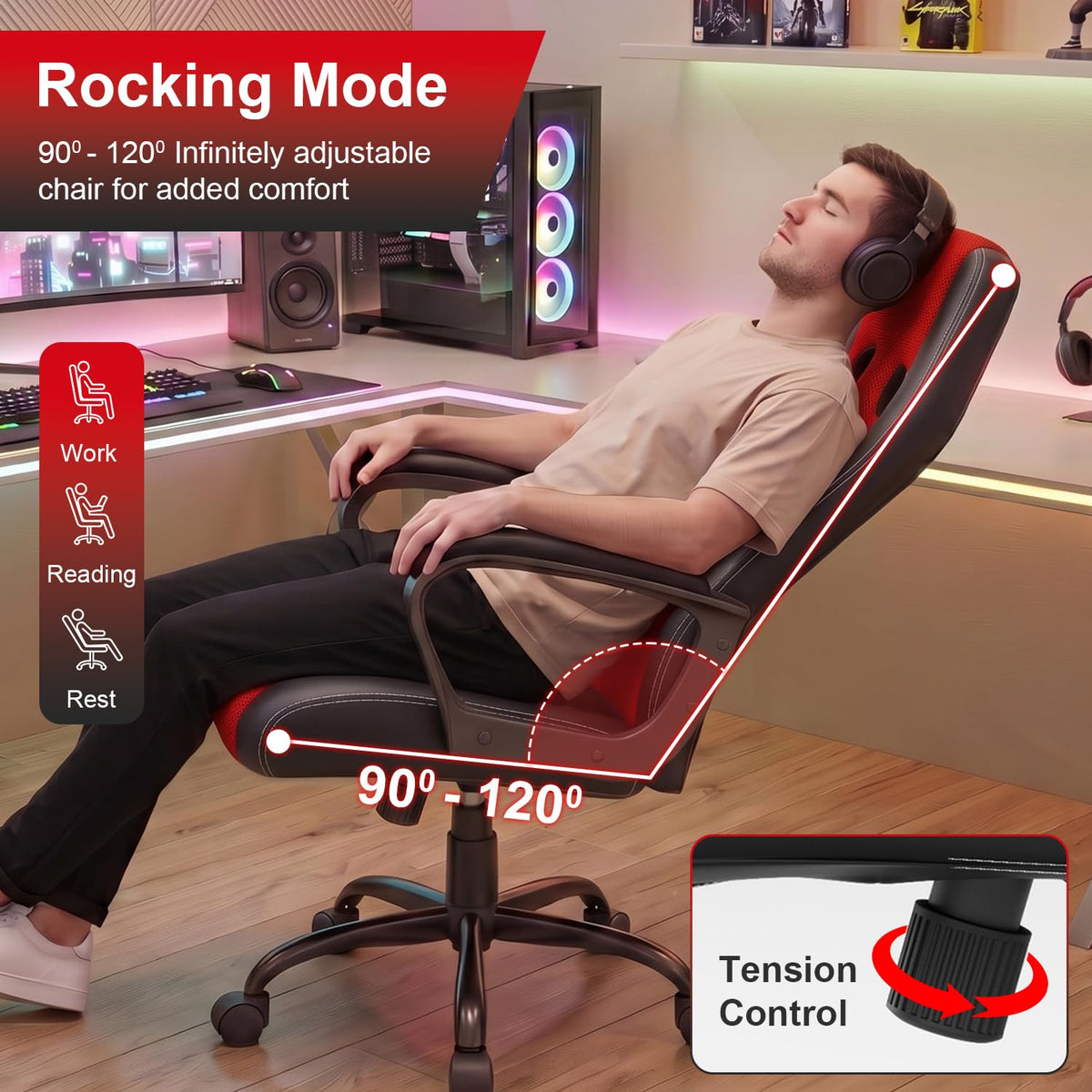 FDW Gaming Chair | Ergonomic Computer Desk Chair for Home Office | Red