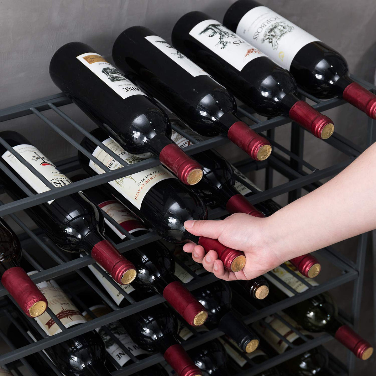 MyGift Gray Metal Wine Rack Floor Stand 9 Tier Bottle Storage Shelf