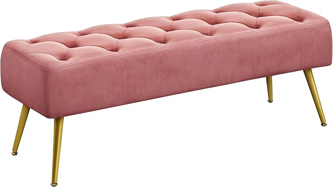 Upholstered Ottoman Bench with Metal Legs