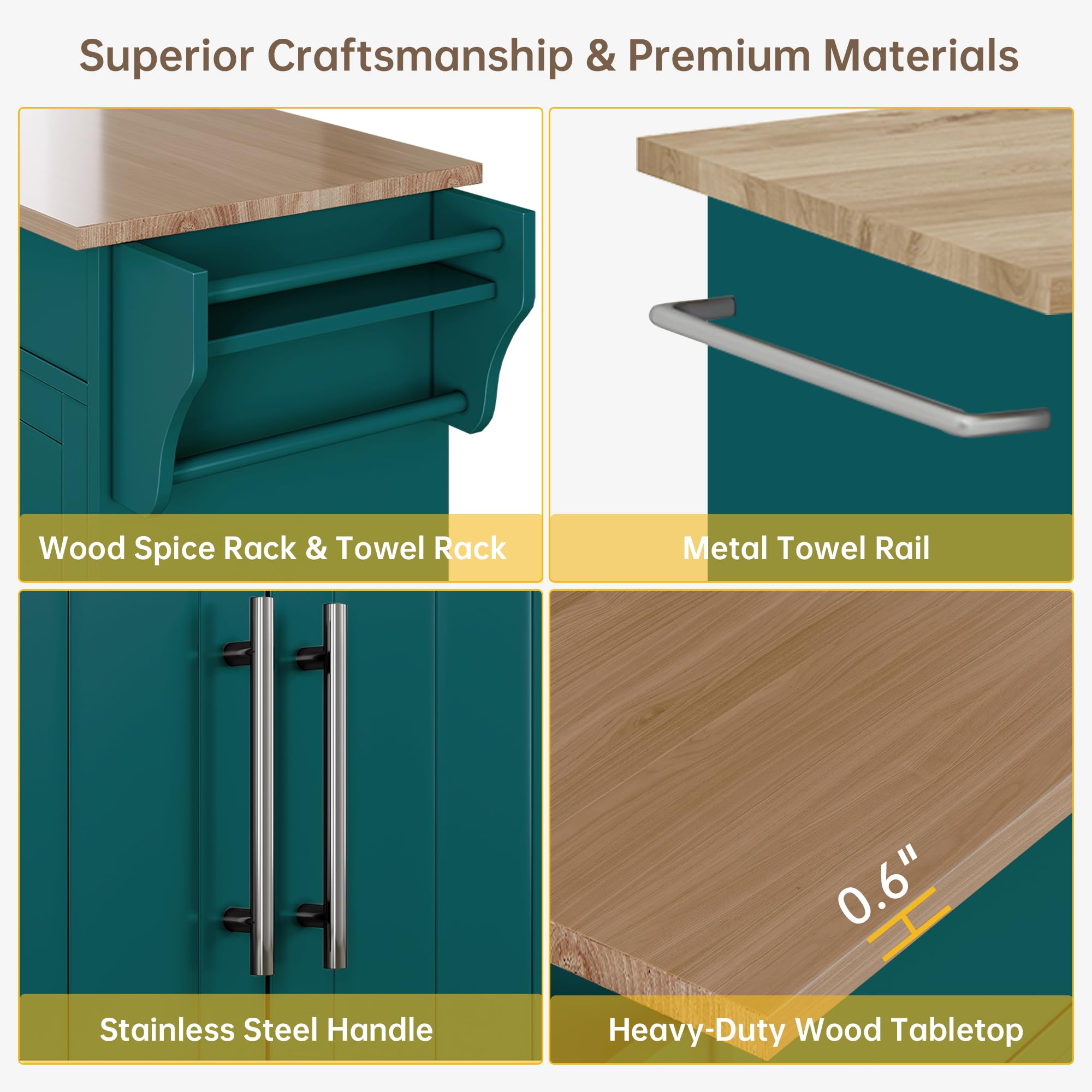 Rolling Kitchen Island Cart with Storage