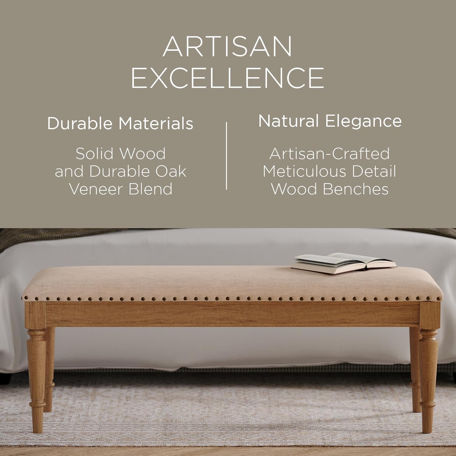 Wooden Upholstered Bench with Padded Seat