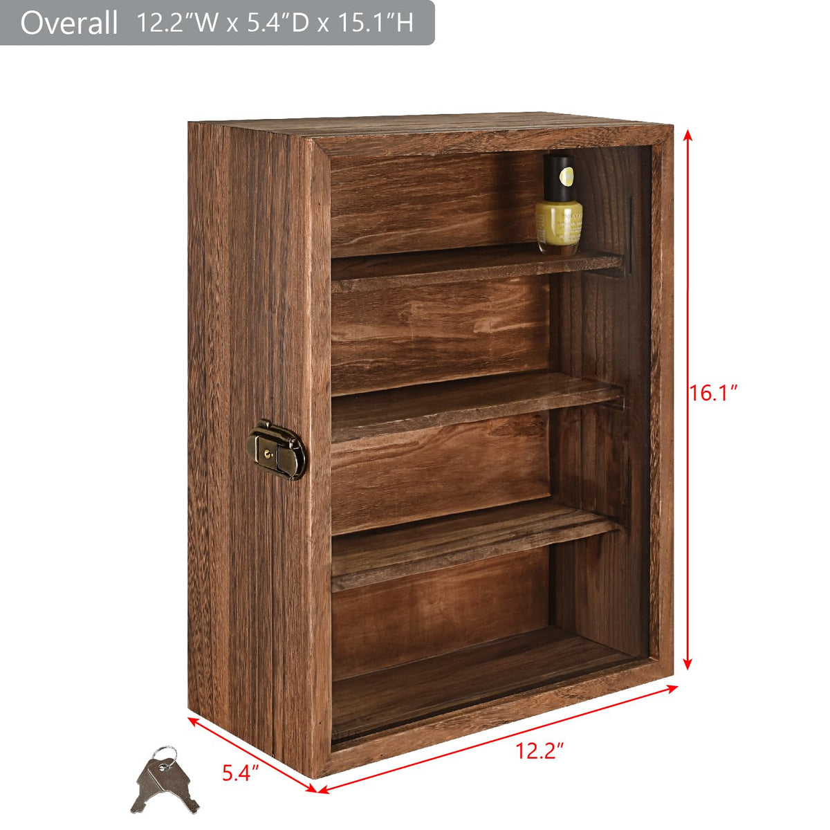 Wall-Mounted Wood Display Case with Glass Door and Lock