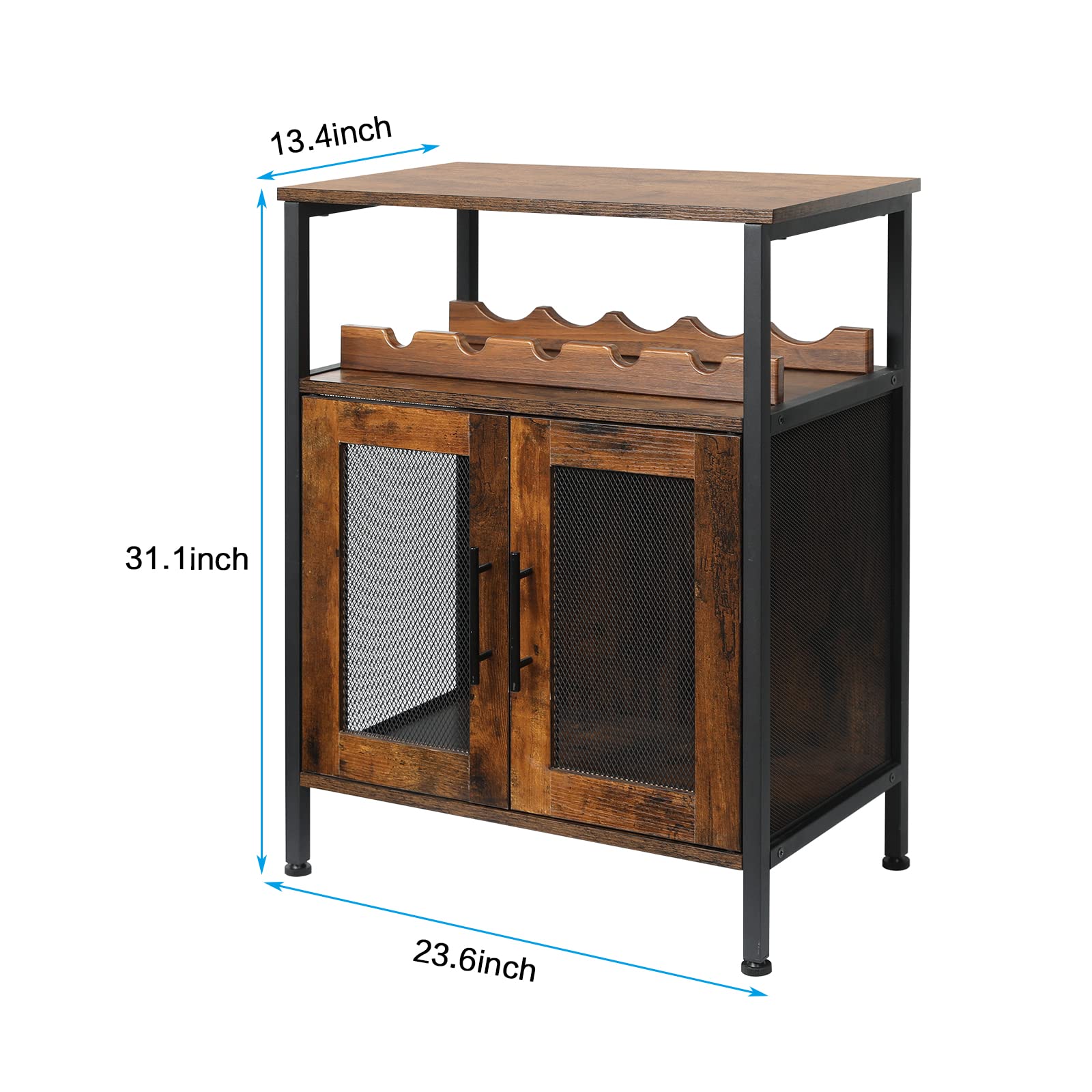 Wine Bar Cabinet with Detachable Wine Rack, Glass Holder & Mesh Door