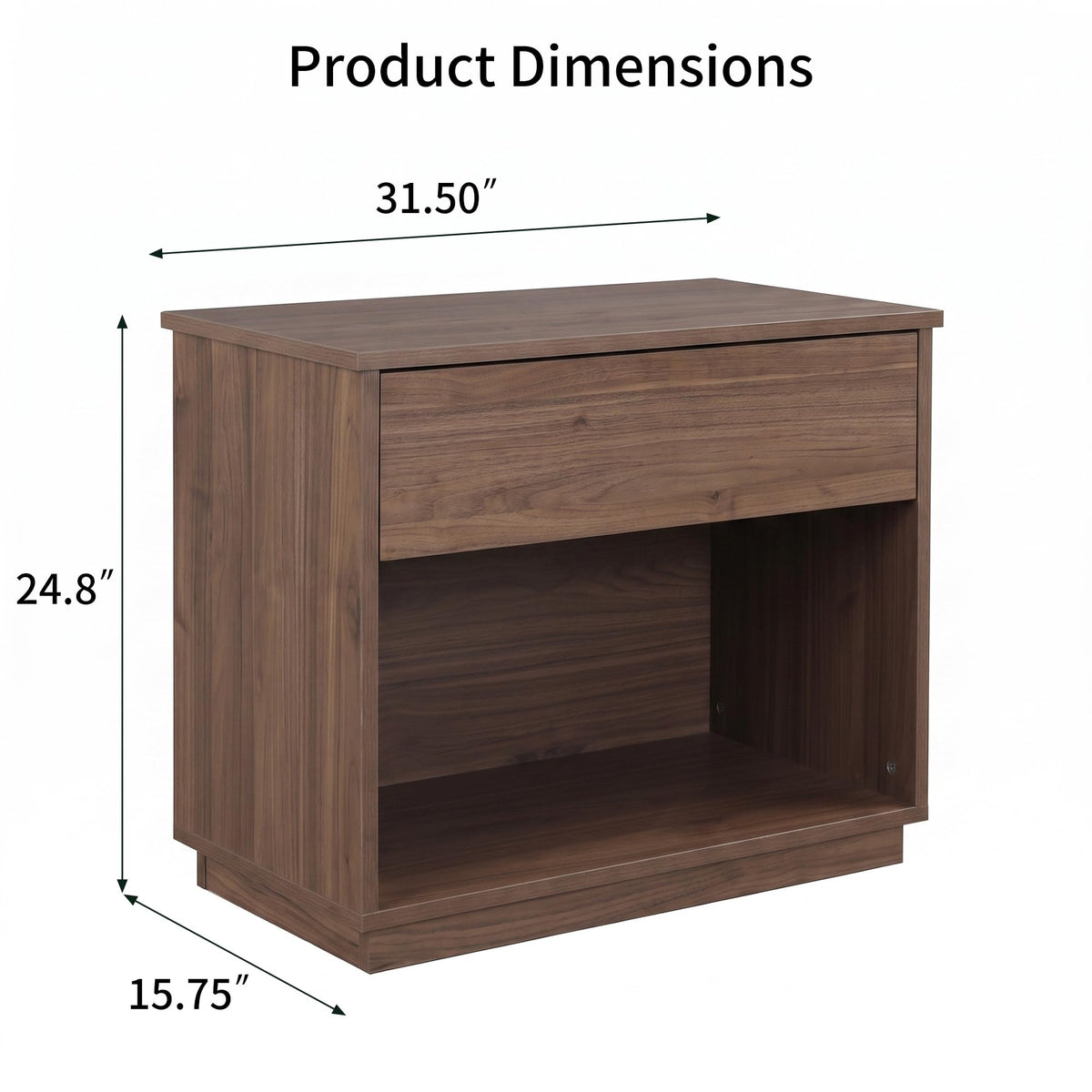 HIPIHOM 31.5" Wide Walnut Nightstand with Drawer and Open Shelf for Bedroom