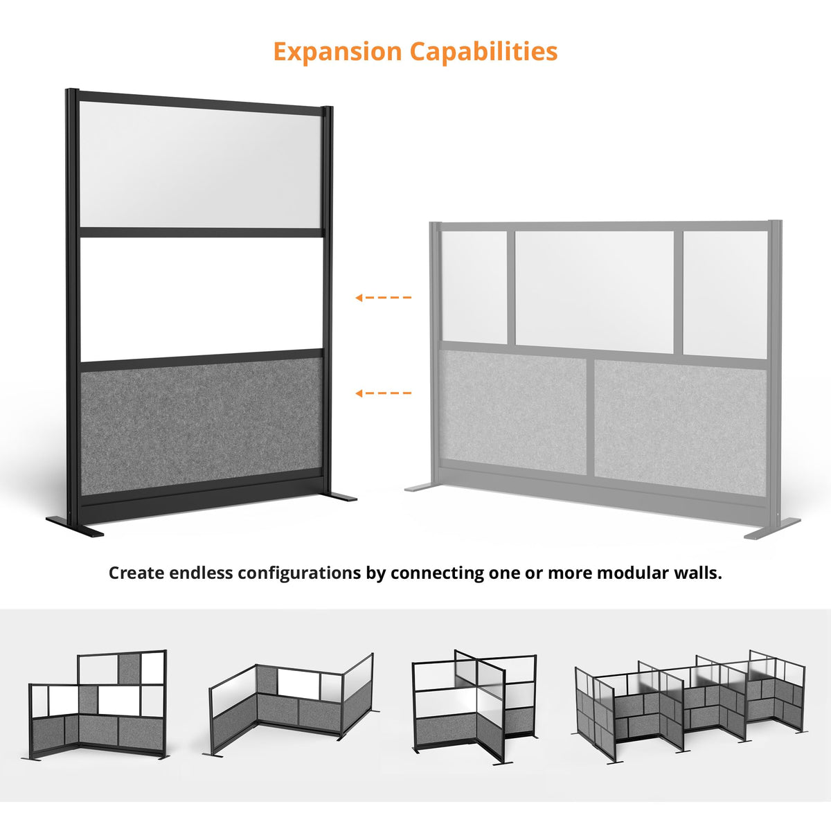 Stand Up Desk Store Workflow Desk Dividers, 53 x 70 in, Black Frame