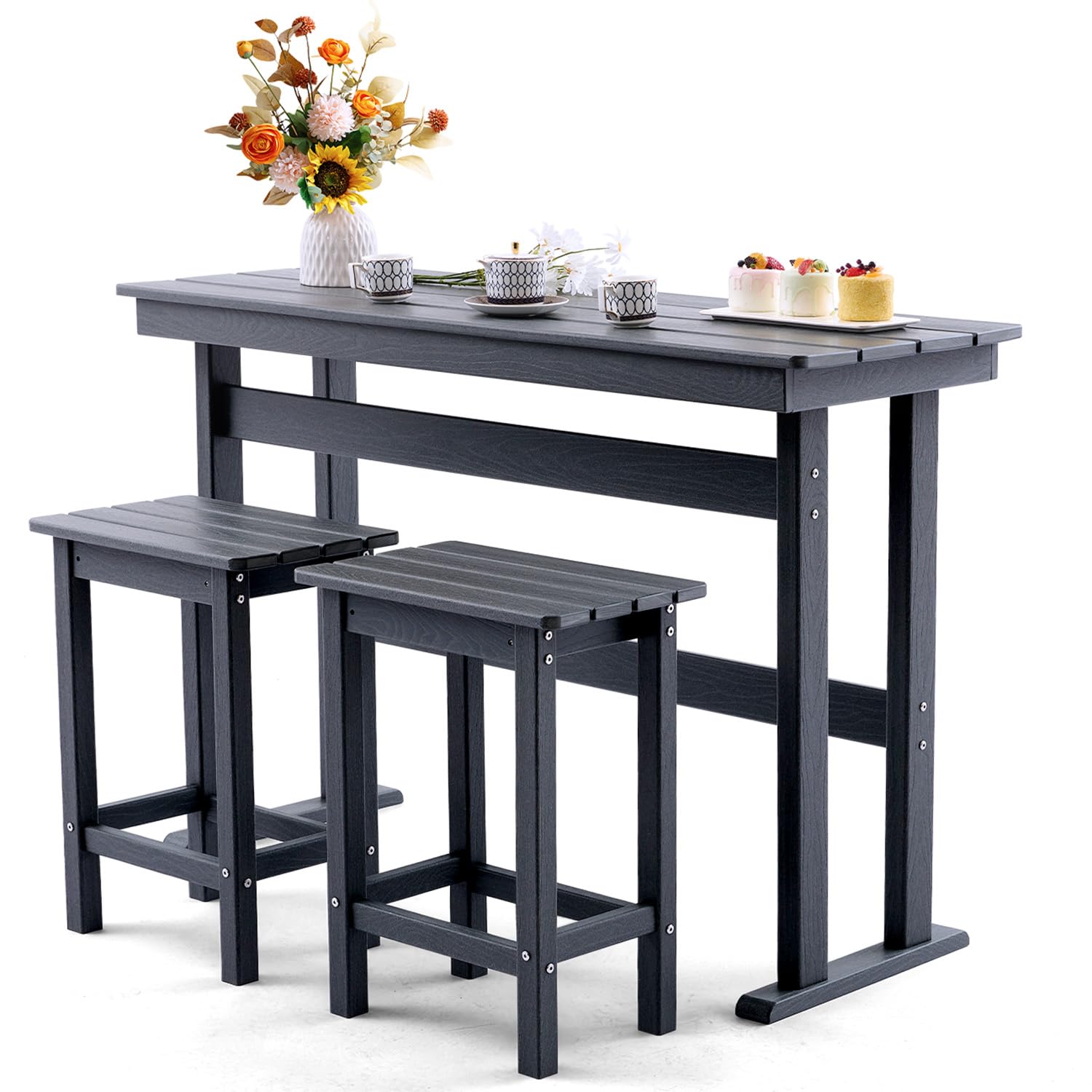 3-Piece Outdoor HDPE Bar Table & Stool Set